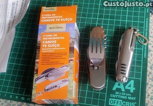 Conjunto de canivete multifunções e talheres de campismo