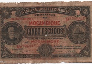 Moçambique - Nota de 5 Escudos de 1/9/1941