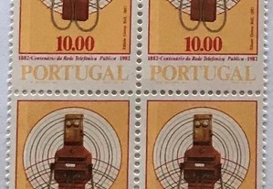 Quadra selos 100. aniv. telefone em Portugal -1982