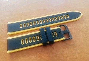 Bracelete 22mm em silicone (Novo) Preto e Amarelo