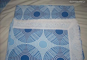 Lençóis em algodão estampado cor azul (3 peças)