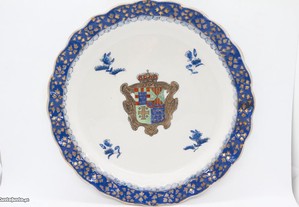 Prato porcelana chinesa brasonado Gomado a Azul 26 cm XX