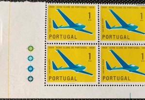 Quadra de selos novos de 1$00 - Aero Clube de Portugal - 1960