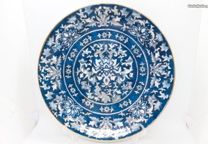 Grande Prato porcelana Chinesa Azul Ouro Floral XX 31cm marcado