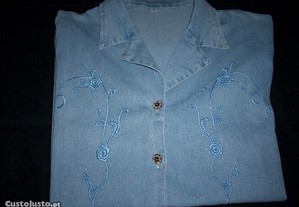 Camisa vintage bordada ganga cor azul claro tamanho XXL