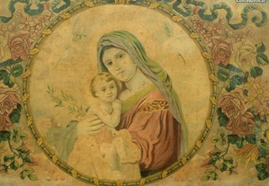 Virgem Maria e Menino Jesus em tela grande antiga