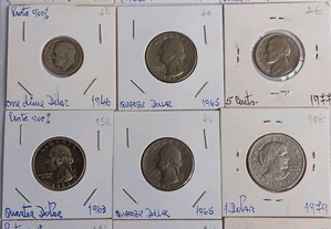 12 moedas Americanas,datas e valores diversas