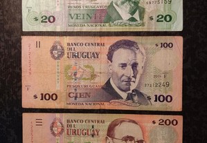 2011 Uruguay 3 notas de varios valores