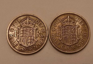 2 Moedas 1/2 Coroa Inglaterra 1955/60