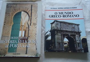 Livros Dicionário de História Religiosa de Portugal e livro Greco -Romano
