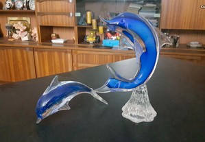 2 Golfinhos de vidro decorativos