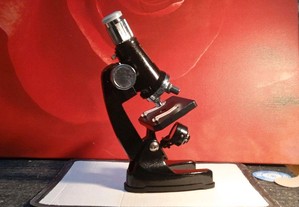 Microscópio bom estado com luz e mala com algumas peças