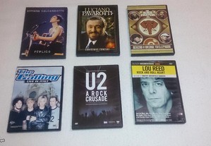 6 dvds de música (pavarotti, u2, lou reed...)