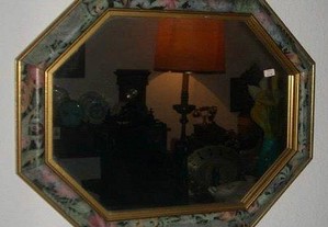 Vintage - Espelho octogonal - moldura pintada à mão