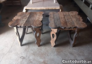 Mesa rustica de madeira macia, conjunto jardim