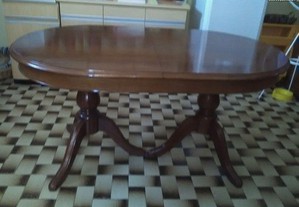 Mesa para sala de jantar oval com extensão em madeira maciça