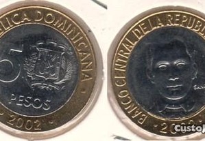 Rep. Dominicana - 5 Pesos 2002-soberba bimetálica