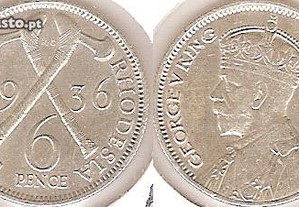 Rodésia do Sul - 6 Pence 1936 - soberba prata