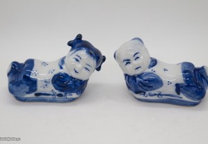 Figuras Almofada Opium Baby em Porcelana Chinesa XX Azul Branco