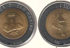 São Marino - 500 Lire 1986 - soberba bimetálica
