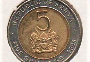 Quénia - 5 Shillings 2005 - soberba bimetálica