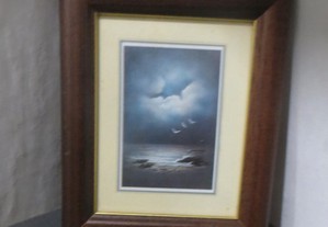 Quadro O Céu e o Mar, Moldura madeira . Com vidro - Medidas: 15 x 13,5 cm