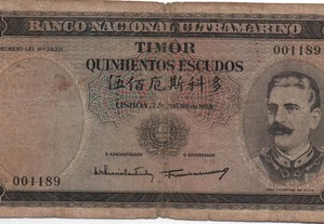 Timor - Nota de 500 Escudos de 2/1/1959