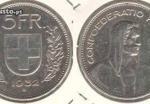 Suiça - 5 Francs 1932 - mbc+/bela prata