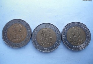 3 moedas de 100 escudos 1990 , 1991 e 1999