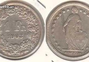 Suiça - 1 Franc 1903 - mbc/mbc+ prata