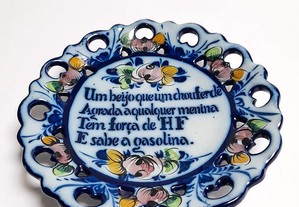 Prato Falante Azul Decorativo Faiança Alcobaça