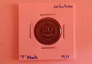 Moeda 20 Centavos 1921 "P" Aberto - Bela