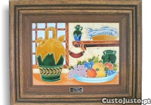 Quadro de madeira e cerâmica 50x62x3cm