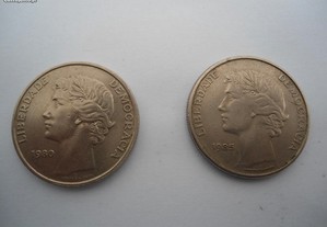 2 moedas de 25 escudos 1980 , 1985