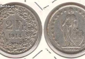Suiça - 2 Francs 1914 - mbc prata
