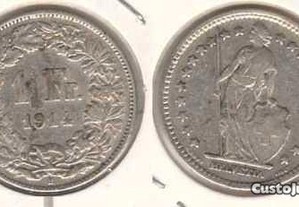 Suiça - 1 Franc 1914 - mbc prata