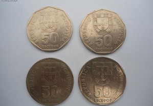 4 moedas de 50 escudos 1986 , 1989 ,1991 e 1999