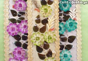 Quadro de palha com conchas 41x11cm