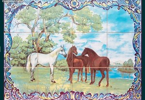 Painel de Azulejos 60 x 45CM Cavalos Quadro Éguas