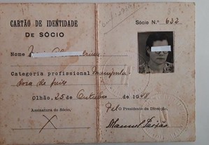 Documento antigo para coleção - Cartão de identidade de sócio