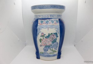 Tamborete Porcelana Chinesa Policromada Azul XX