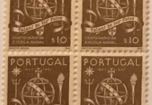 Quadra selos novos 1. cent. Escola Naval - 1945