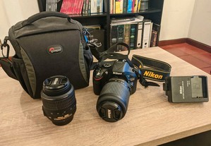 Nikon D5200 + lente 18-55 + lente 55-200 + bolsa+ cartão 8GB