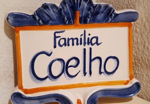 Placa Porcelana 19x16cm Família Coelho