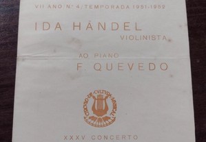 Programa Teatro Aveirense 1952 Ida Hãndel / F. Quevedo