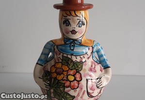 Retro Antigo Pote p/ Mel c/ tampa Decorativo Barro Moça Colorida