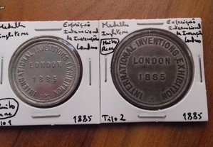 Conj. 2 Medalhas 1885 Exp. Int. Invenções Londres