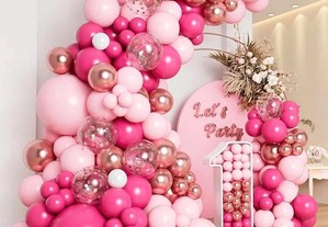 Pack decoração 79 balões com borboletas "novo e embalado", rosa e branco