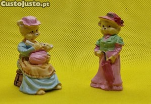 2 figuras em resina cole��o 1991 JC Bears Miniature Dress Hat Umbrella
