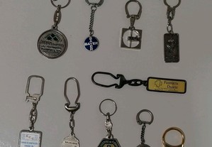 Conjunto de 10 diferentes porta chaves em metal (H)